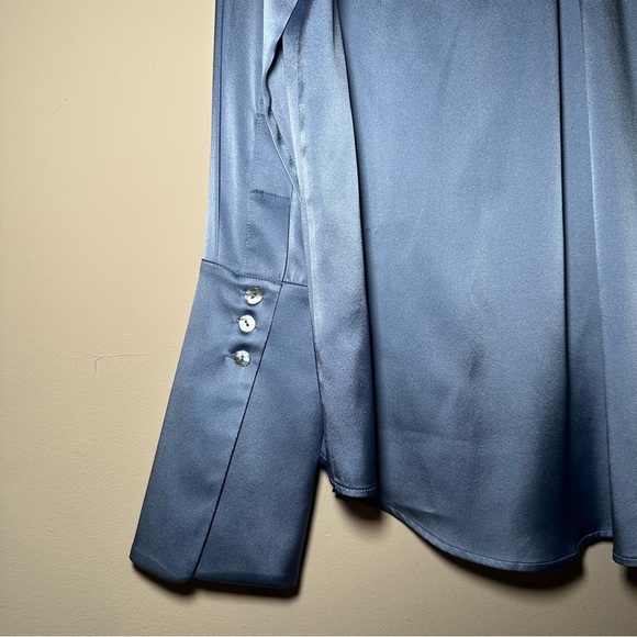 Michelle Farmer Luxury Silk Garçon Blouse Stretch Shirt Charmeuse Hydrangea XS - Picture 15 of 16